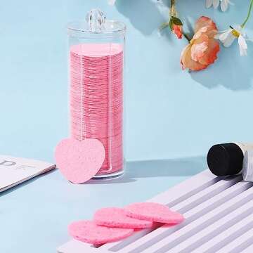 120 Heart-Shaped Facial Sponges with Storage Container