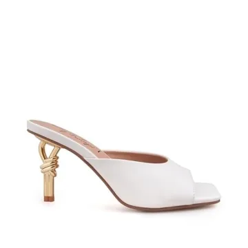 Privileged Lemon Drop Ubah Knot Metal Heel Squared Toe Sandals Heels for Women - White - 6.5