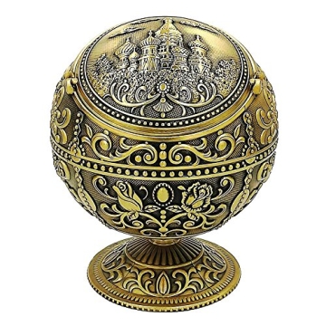 Honoro Windproof Ashtray with Lid - Vintage Zinc Alloy for Indoor Outdoor Use