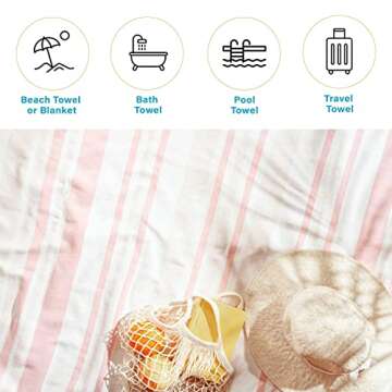 Superior Oversized Cotton Beach Towel for Adults and Kids, Quick Drying Towels, Pool, Spa, Resort, Hotel, Camping, Travel, Super Absorbent, Striped with Tassels, Tropical Cabana Collection, Navy Blue