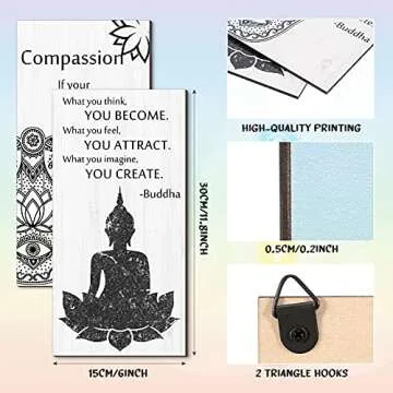 Buddha Quotes 2 Pieces Inspirational Quote Wall Decor Zen Meditation Wooden Hanging, Meditation Budd...