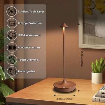 Cordless Table Lamp Rechargeable LED Table Lamps Battery Operated 4000mAh Touch Dimmable Wireless La...