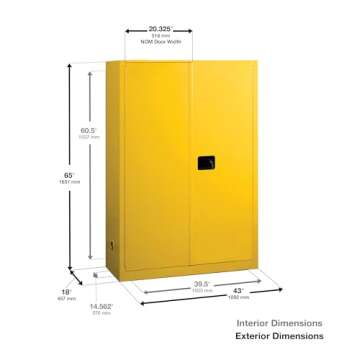 Justrite Manual Close Safety Cabinet - 45 Gallon Steel Storage, 2 Shelves, Fire-Resistant, Yellow