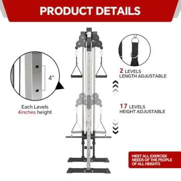 SPART Wall Mount Cable Station, LAT Pull Down and LAT Row LAT Tower with 17 Heights Adjustable Dual Pulley System High and Low Cable Machine, Home Gym Cable Crossover, Black