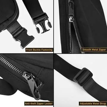 MELCOU Fanny Pack with Anti Theft for Women Men, Unisex Small Crossbody Belt Bag for Traveling Hiking Running Workout, Everywhere Waist Bag Pack with Adjustable Strap - Black