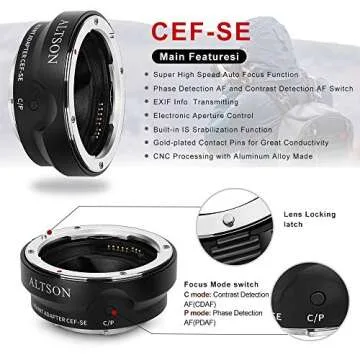 EF/EF-S Lens to Sony E Mount T Smart Adapter, Auto Focus Lens Adapter Ring for Canon EF/EF-S Lens to Sony E Mount Camera (CEF-SE)