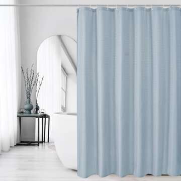 Gibelle Fog Blue Shower Curtain - Luxury Waffle Weave Fabric