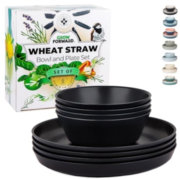 Grow Forward Premium Wheat Straw Plates and Bowls Set - Unbreakable, Microwave Safe, Eco-Friendly Di...
