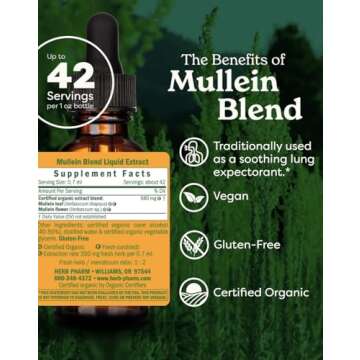 Herb Pharm Certified Organic Mullein Blend Liquid Extract for Respiratory System Support - 1 Ounce