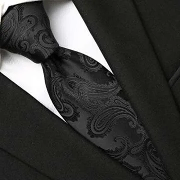 KissTies 2.4'' Black Paisley Skinny Necktie for Men + Gift Box