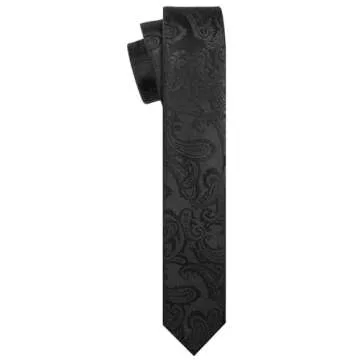 KissTies Black Paisley Slim Tie for Men + Gift Box - 2.4 Inches