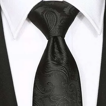 KissTies Black Paisley Slim Tie for Men + Gift Box - 2.4 Inches