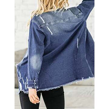 Dokotoo Women's Jean Jacket Frayed Washed Button Up Denim Jacket Shackets Spring Outfits Oversize Vi...
