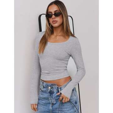 ANRABESS Women Long Sleeve Crop Tops Scoop Neck Ribbed Knit Tight Slim Fit 2025 Fall Going Out Sexy ...
