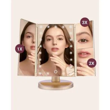 Lighted Tri-Fold Makeup Mirror with LED Lights