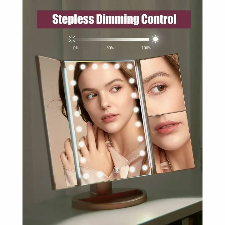 Lighted Tri-Fold Makeup Mirror with LED Lights