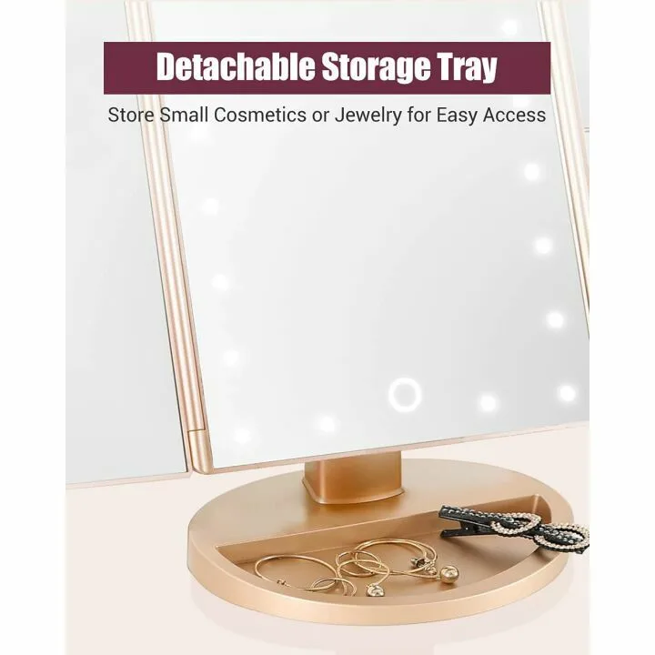 Lighted Tri-Fold Makeup Mirror with LED Lights