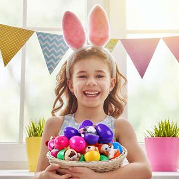 NEWBEA 24 Pcs Filled Easter Eggs with Plush Animal Toys,Plastic Easter Eggs with Toys Basket Stuffer...