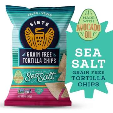 Siete Grain Free Tortilla Chips | Gluten Free Chips | Paleo & Vegan Snacks | Non GMO | Sea Salt, 5 Ounce (Pack of 12)