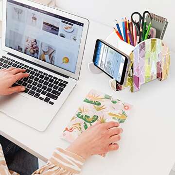 MOKANI Pen Pencil Holder for Desk Cute Elephant Gifts Desk Organizer Marker Makeup Brush Holders Workspace Organizers Office Decor Accessories with Phone Stand Christmas Gifts For Women Men Adults