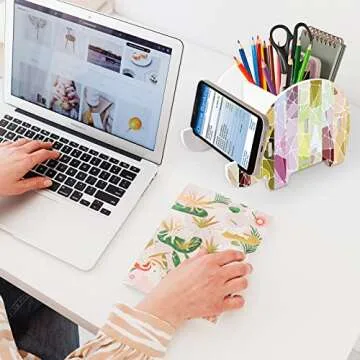 MOKANI Pen Pencil Holder for Desk Cute Elephant Gifts Desk Organizer Marker Makeup Brush Holders Workspace Organizers Office Decor Accessories with Phone Stand Christmas Gifts For Women Men Adults