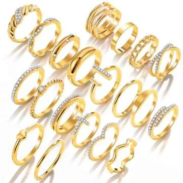 KISS WIFE Gold Knuckle Rings Set for Women, Dainty Simple Trendy Cute Stackable Finger Rings Pack, Perfect for Stacking Layering on Thumb and Knuckle, Mixed Size, Jewelry Gift (Sparkling)