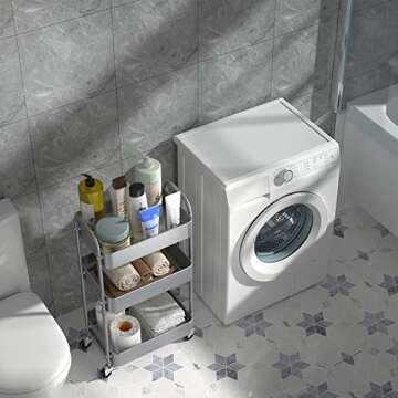 MAX Houser 3-Tier Kitchen Cart Multifunctional Rolling Utility Cart with Lockable Wheels, Storage Craft Art Cart Trolley Organizer Serving Cart Easy Assembly for Office, Bathroom,Kitchen(Silvery-Grey)