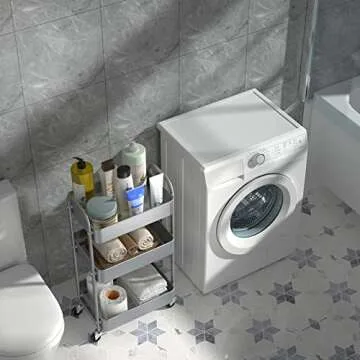 MAX Houser 3-Tier Kitchen Cart Multifunctional Rolling Utility Cart with Lockable Wheels, Storage Craft Art Cart Trolley Organizer Serving Cart Easy Assembly for Office, Bathroom,Kitchen(Silvery-Grey)