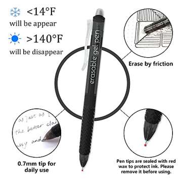 Vanstek 18 Pack Retractable Erasable Gel Pens Clicker, 9 Black & 9 Blue, Fine Point(0.7), Make Mistakes Disappear, Premium Comfort Grip Black & Blue Ink for Writting, Note Taking and Crossword Puzzles