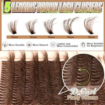 Pleell Brown Lash Clusters Fluffy Cluster Eyelash Extensions 50D Natural Eyelash Clusters 10-18MM 18...