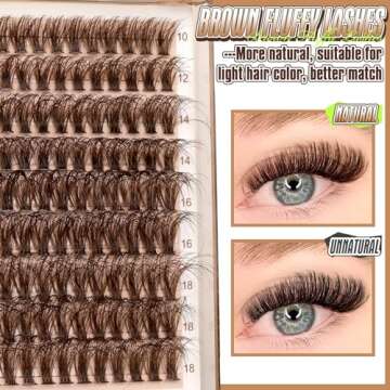 Pleell Brown Lash Clusters Fluffy Cluster Eyelash Extensions 50D Natural Eyelash Clusters 10-18MM 180Pcs Brown Wispy Cluster Individual Lashes DIY Eyelashes Extension at Home
