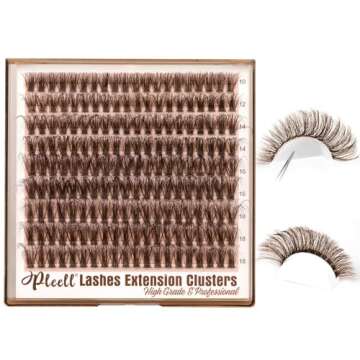 Pleell Brown Lash Clusters Fluffy Cluster Eyelash Extensions 50D Natural Eyelash Clusters 10-18MM 180Pcs Brown Wispy Cluster Individual Lashes DIY Eyelashes Extension at Home
