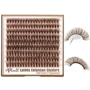 Pleell Brown Lash Clusters Fluffy Cluster Eyelash Extensions 50D Natural Eyelash Clusters 10-18MM 180Pcs Brown Wispy Cluster Individual Lashes DIY Eyelashes Extension at Home