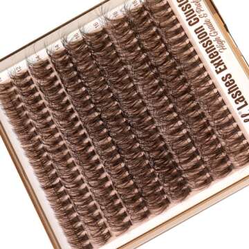 Pleell Brown Lash Clusters Fluffy Cluster Eyelash Extensions 50D Natural Eyelash Clusters 10-18MM 180Pcs Brown Wispy Cluster Individual Lashes DIY Eyelashes Extension at Home