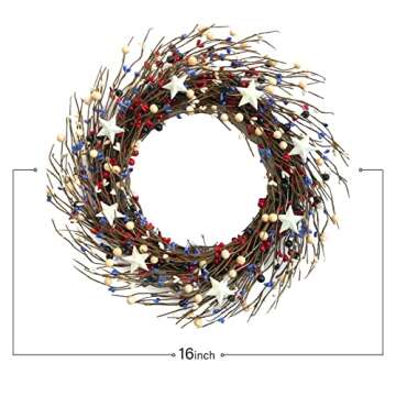 Idyllic 4th of July Independence Day Red Blue Berry Ring Wreath 16inch Patriotic Decorations Memoria...