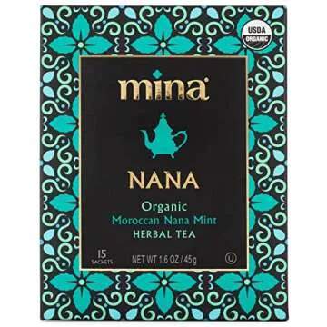 Mina Nana Organic Moroccan Mint Herbal Tea, 15 Biodegradable Sachets (Pack of 6) - Refreshing Morocc...