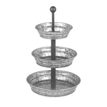 Hallops 3 Tier Serving Tray - Galvanized, Rustic Metal Stand. Dessert, Cupcake, Fruit & Party Three ...