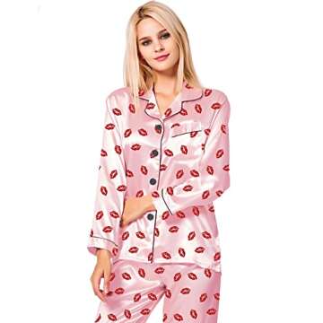 SWOMOG Pajamas Set Long Sleeve Sleepwear Womens Button Down Nightwear Soft Pj Lounge