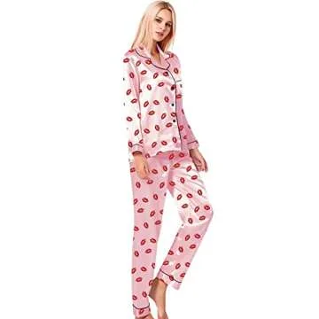 SWOMOG Pajamas Set Long Sleeve Sleepwear Womens Button Down Nightwear Soft Pj Lounge
