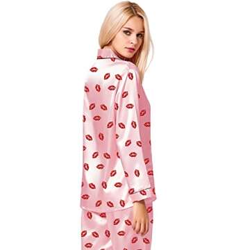 SWOMOG Pajamas Set Long Sleeve Sleepwear Womens Button Down Nightwear Soft Pj Lounge