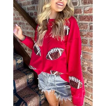 ChiyeeKiss Sparkle Football Sequin Sweatshirt - Game Day Style