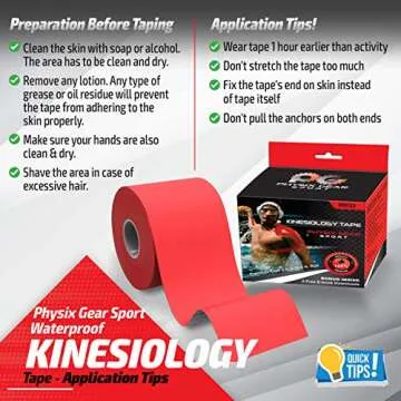 Physix Gear Cotton Kinesiology Tape Roll - 16ft, Latex-Free Athletic Tape for Joints/Muscles