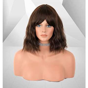Stunning LANOVA 10 Inch Medium Brown Short Curly Wig with Bangs for Women