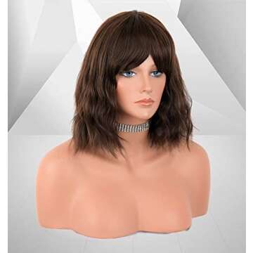 LANOVA Medium Brown Short Wig with Bangs for Women