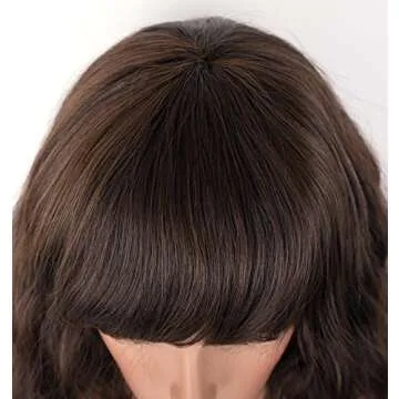 LANOVA Medium Brown Short Wig with Bangs for Women
