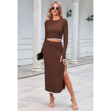 Pink Queen 2 Piece Skirt Outfits for Women Knit Sweater Dress