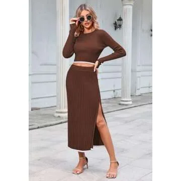 Pink Queen 2 Piece Skirt Outfits for Women Knit Sweater Dress