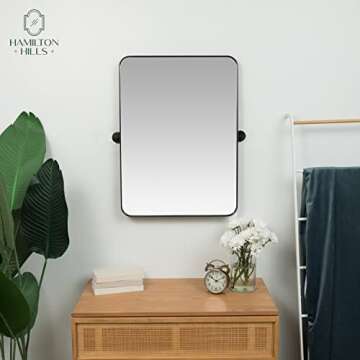 Hamilton Hills Wall-Mounted Vanity Mirror - Frameless Adjustable Rectangle Bathroom Mirror with Brushed Gold Brackets - Pivoting Tilting Mirror for Modern Decor - 24 x 36 Inch - Black