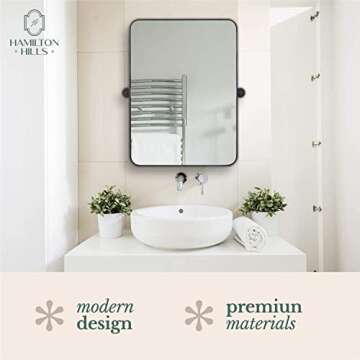 Hamilton Hills Wall-Mounted Vanity Mirror - Frameless Adjustable Rectangle Bathroom Mirror with Brushed Gold Brackets - Pivoting Tilting Mirror for Modern Decor - 24 x 36 Inch - Black