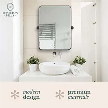 Hamilton Hills Wall-Mounted Vanity Mirror - Frameless Adjustable Rectangle Bathroom Mirror with Brushed Gold Brackets - Pivoting Tilting Mirror for Modern Decor - 24 x 36 Inch - Black